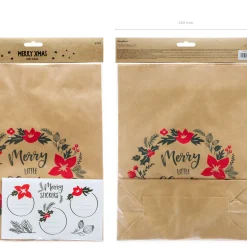 3er Set Geschenktüte Papier Merry Little Christmas 25x11x27cm inkl. Sticker