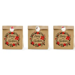 3er Set Geschenktüte Papier Merry Little Christmas 25x11x27cm inkl. Sticker