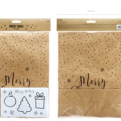 3er Set Geschenktüte Papier Merry Christmas 25x11x27cm inkl. Sticker