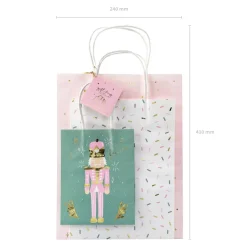 3er Set Geschenktüte Papier Nussknacker Merry Christmas pastell