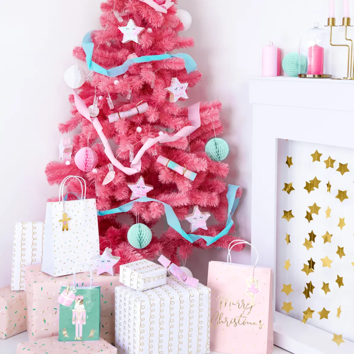 3er Set Geschenktüte Papier Nussknacker Merry Christmas pastell