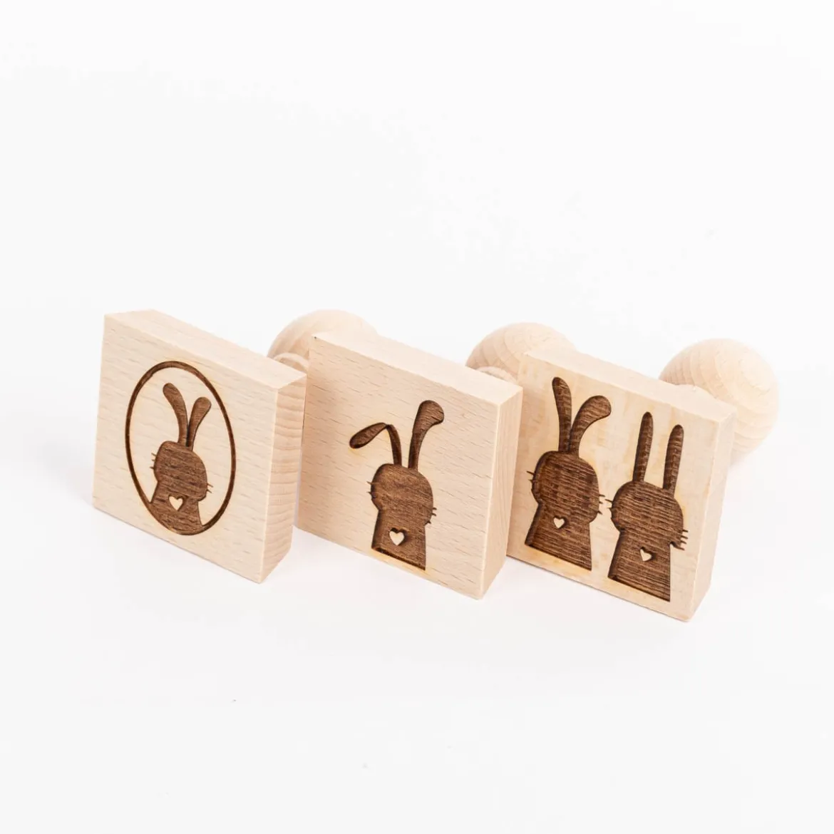 3er Set Keksstempel Hase verschiedene Motive aus Holz 5,5x5,5x8cm