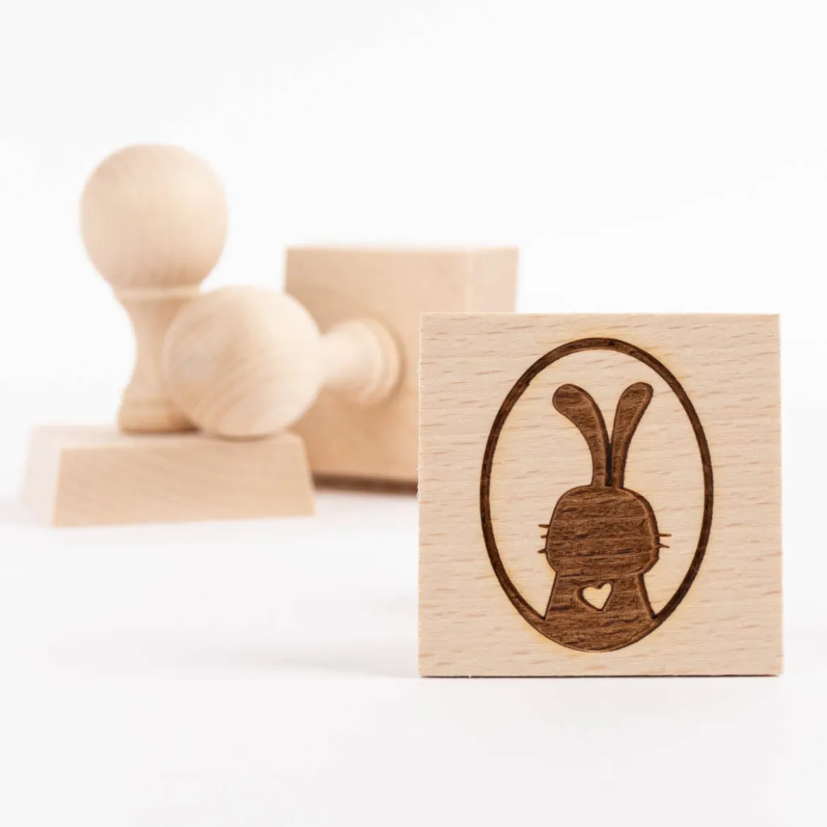 3er Set Keksstempel Hase verschiedene Motive aus Holz 5,5x5,5x8cm