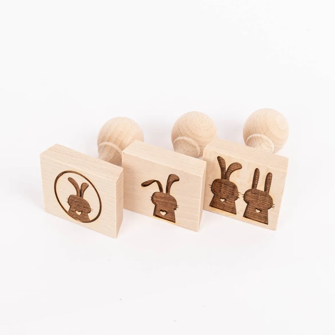 3er Set Keksstempel Hase verschiedene Motive aus Holz 5,5x5,5x8cm