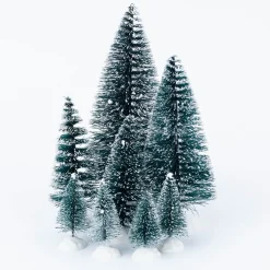8er Set kleine Deko Tannen mit Schnee verschiedene Größen 6-19cm hoch