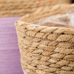 3er Set Korb zweifarbig rund aus Seegras und Papier lila natur verschiedene Größen