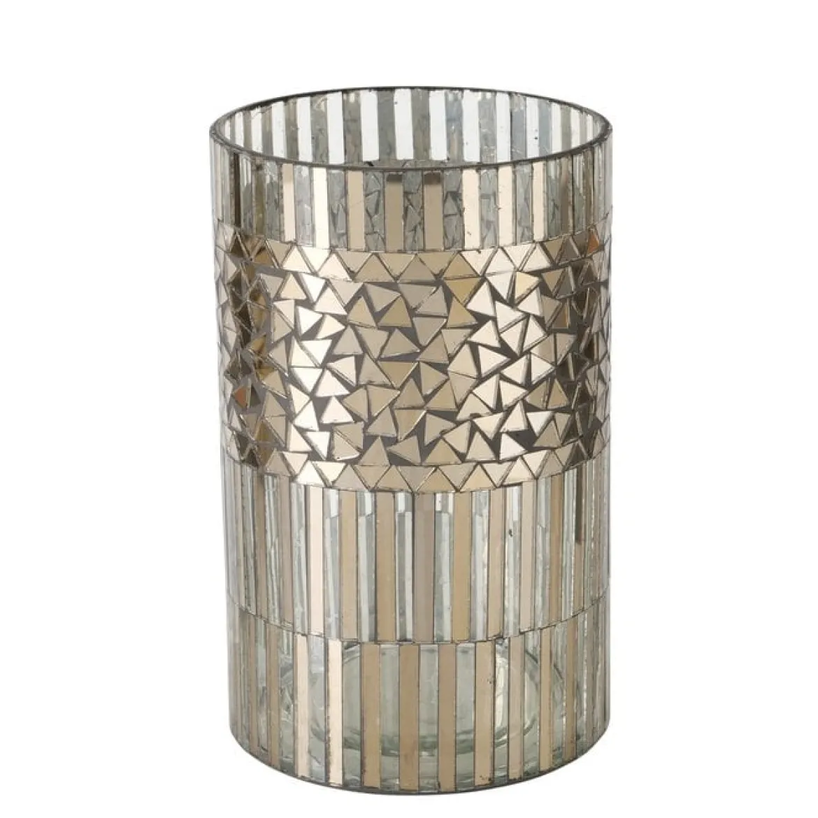 2er Set Windlicht aus Glas Mosaik silber 13,5 und 20cm hoch