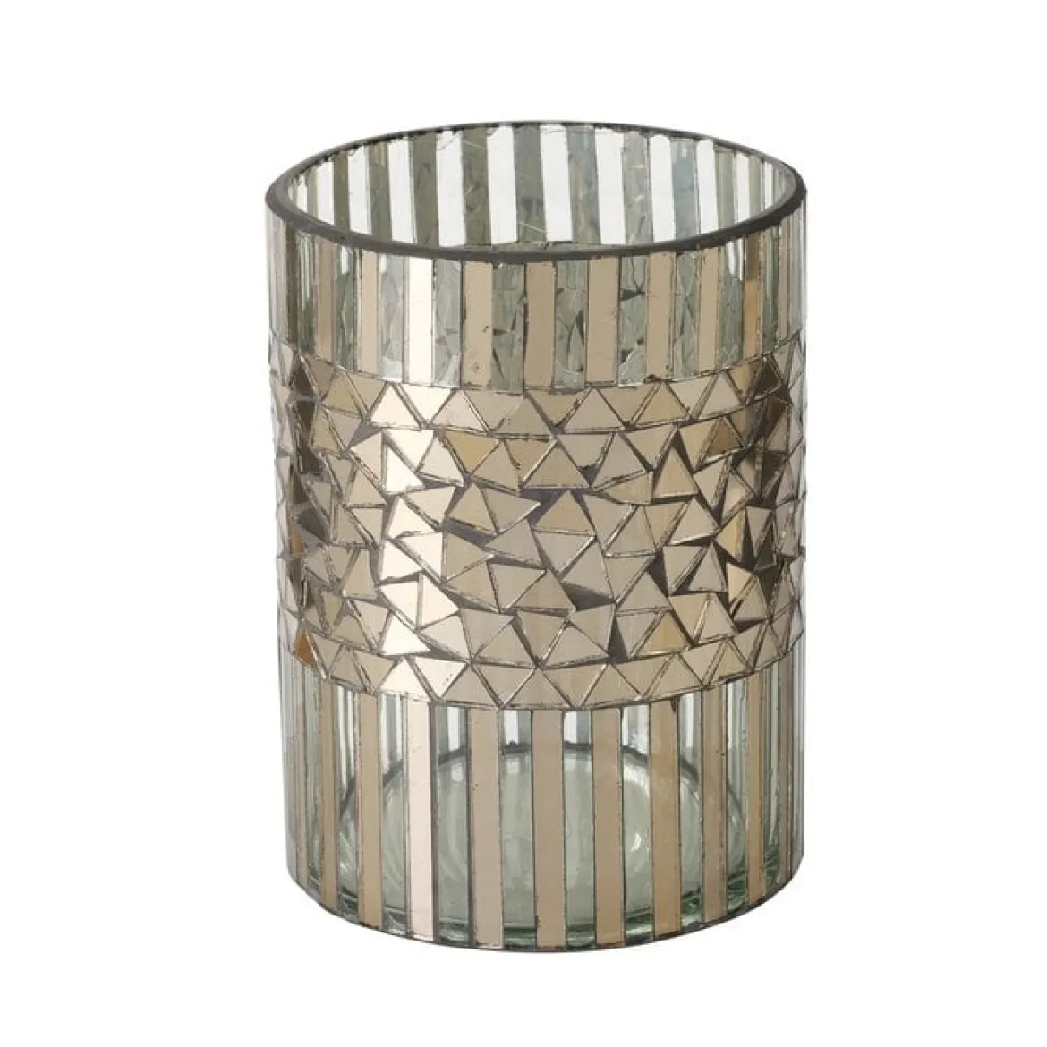 2er Set Windlicht aus Glas Mosaik silber 13,5 und 20cm hoch