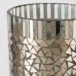 2er Set Windlicht aus Glas Mosaik silber 13,5 und 20cm hoch