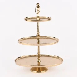 Etagere oval Metall Strukturoberfläche 3stufig Aluminium goldfarbig 36x23x49cm