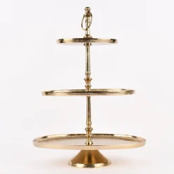 Etagere oval Metall Strukturoberfläche 3stufig Aluminium goldfarbig 36x23x49cm