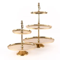 Etagere oval Metall Strukturoberfläche 3stufig Aluminium goldfarbig 36x23x49cm