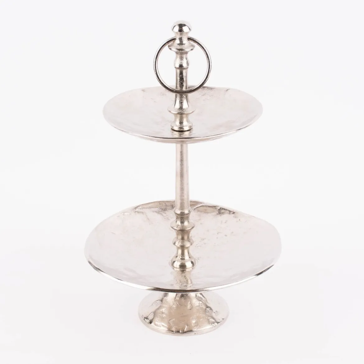 Etagere 2stufig rund strukturierte Oberfläche Metall silberfarbig 22x35cm