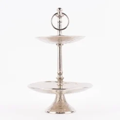 Etagere 2stufig rund strukturierte Oberfläche Metall silberfarbig 22x35cm