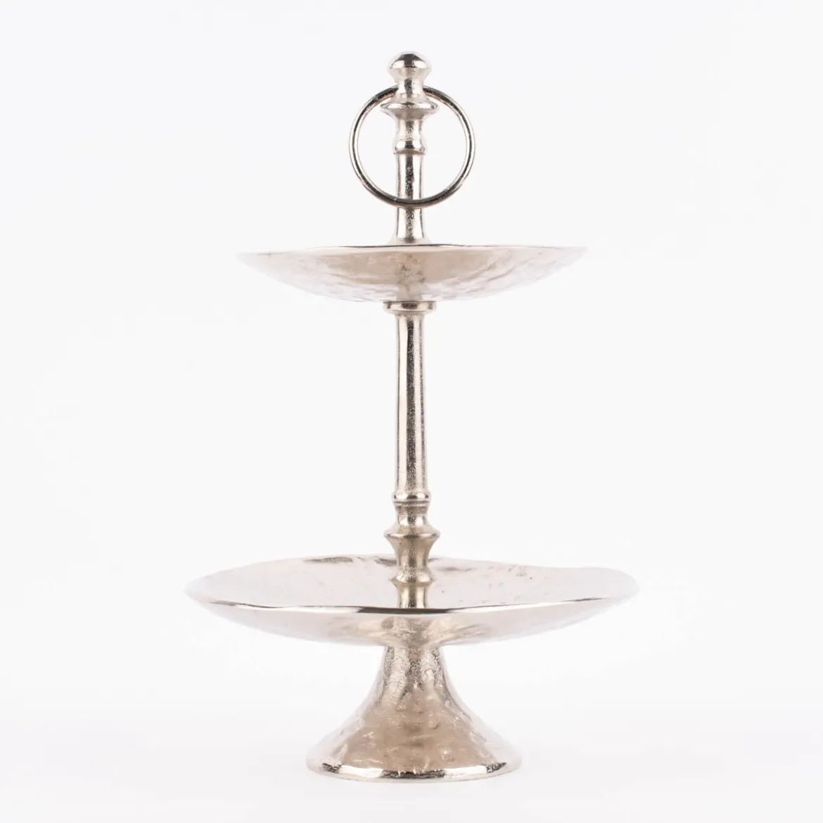 Etagere 2stufig rund strukturierte Oberfläche Metall silberfarbig 22x35cm