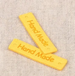 Etikett Label Hand Made gelb ca 40x10mm im 8er Pack