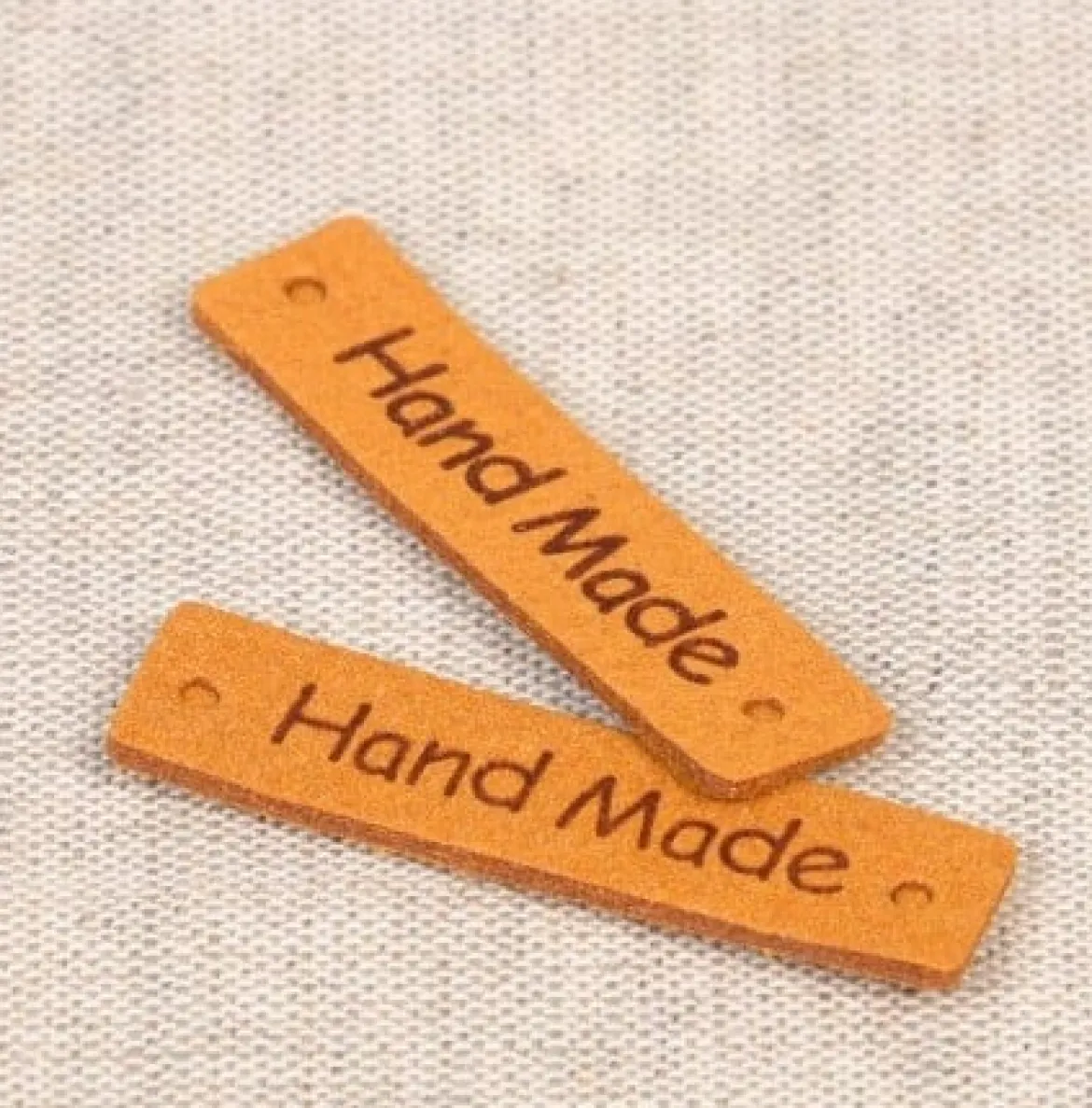 Etikett Label Hand Made hellbraun ca 40x10mm im 8er Pack