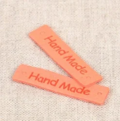 Etikett Label Hand Made orange ca 40x10mm im 8er Pack