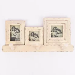 3fach Bilderrahmen mit Hakenleiste Holz Vintage weiß 52,5x25x2cm