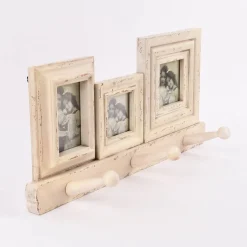 3fach Bilderrahmen mit Hakenleiste Holz Vintage weiß 52,5x25x2cm