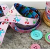 Farbenmix Webband Birdie Vogel Kirsche rosa Breite: 1,2cm