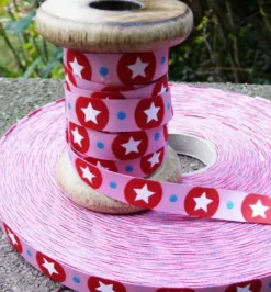 Farbenmix Webband Stardotzz rosa Breite: 1,2cm