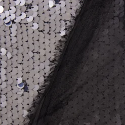 Faschingsstoff Chiffon Pailletten schwarz silbergrau blau 1,28m Breite