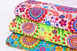 Faschingsstoff Polyester Blumen Herz Punkte rosa bunt 1,5m Breite