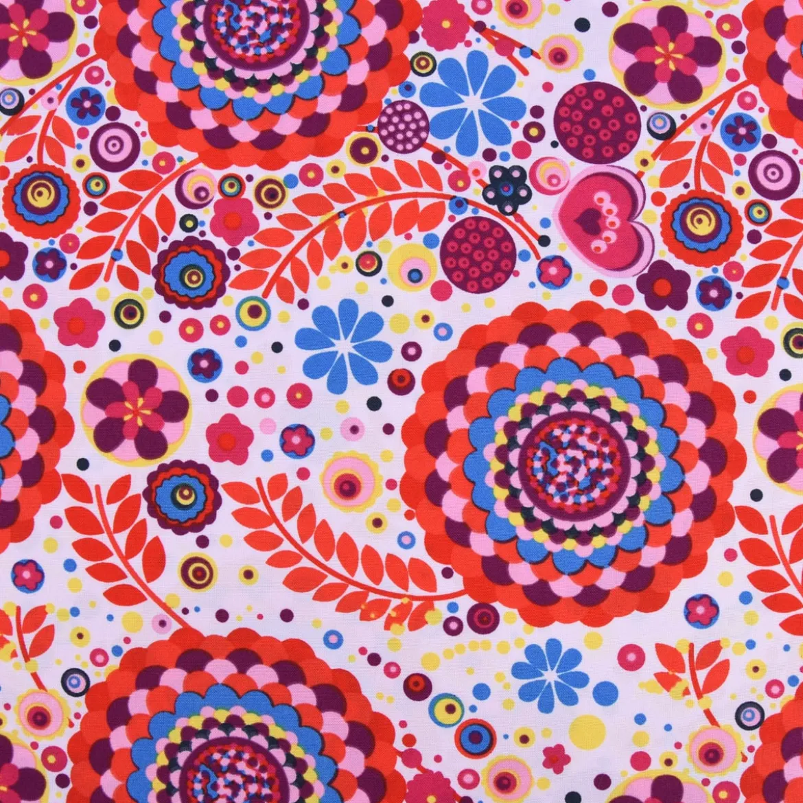 Faschingsstoff Polyester Blumen Herz Punkte rosa bunt 1,5m Breite