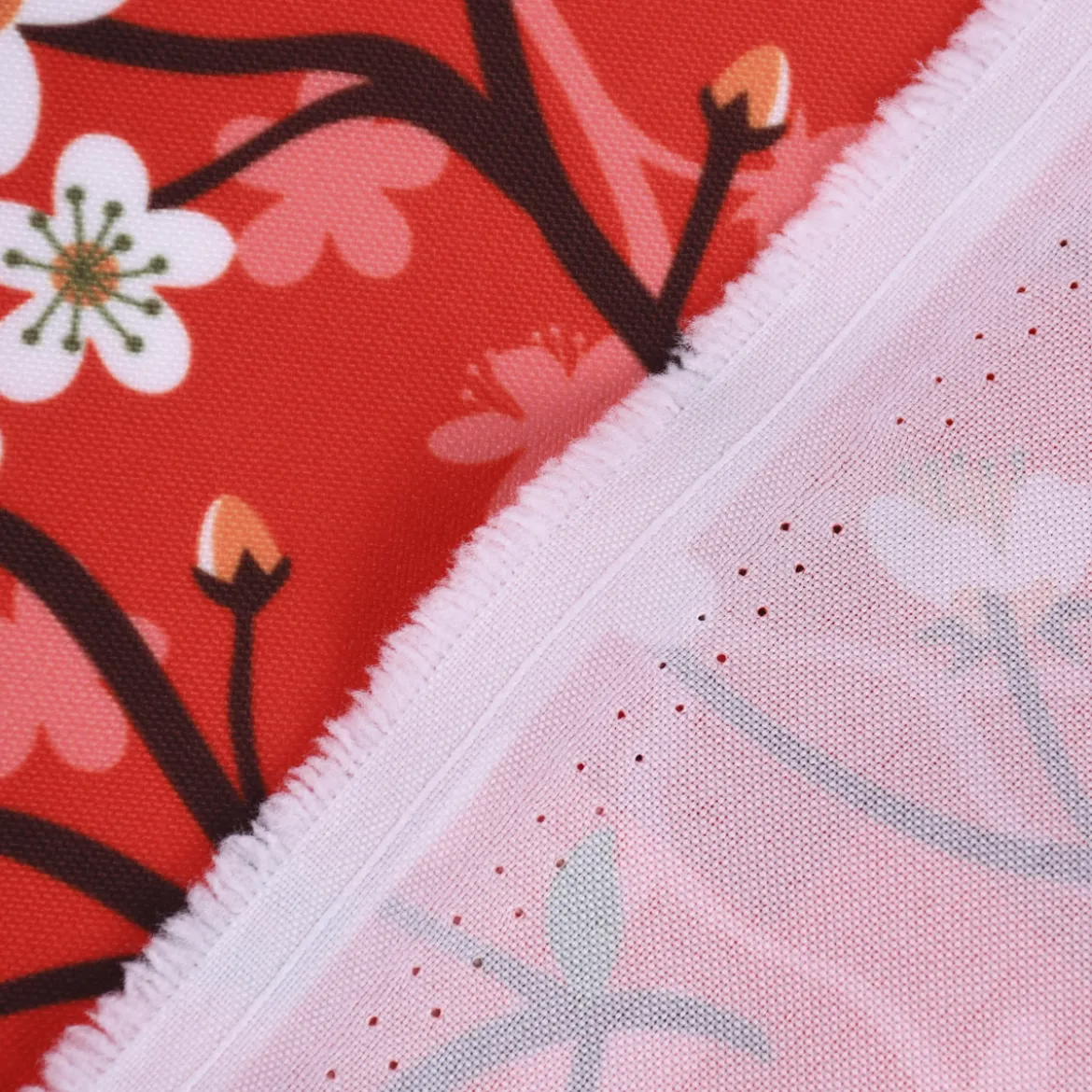 Faschingsstoff Polyester Kirschblütenranken rot 1,5m Breite