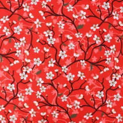 Faschingsstoff Polyester Kirschblütenranken rot 1,5m Breite