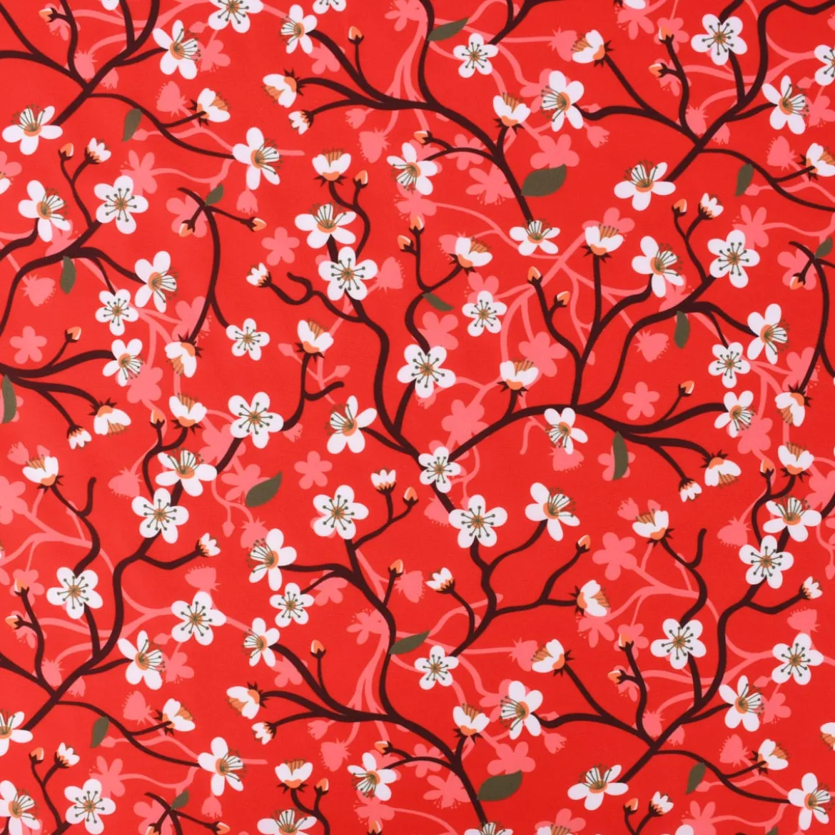 Faschingsstoff Polyester Kirschblütenranken rot 1,5m Breite