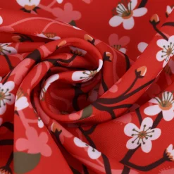 Faschingsstoff Polyester Kirschblütenranken rot 1,5m Breite