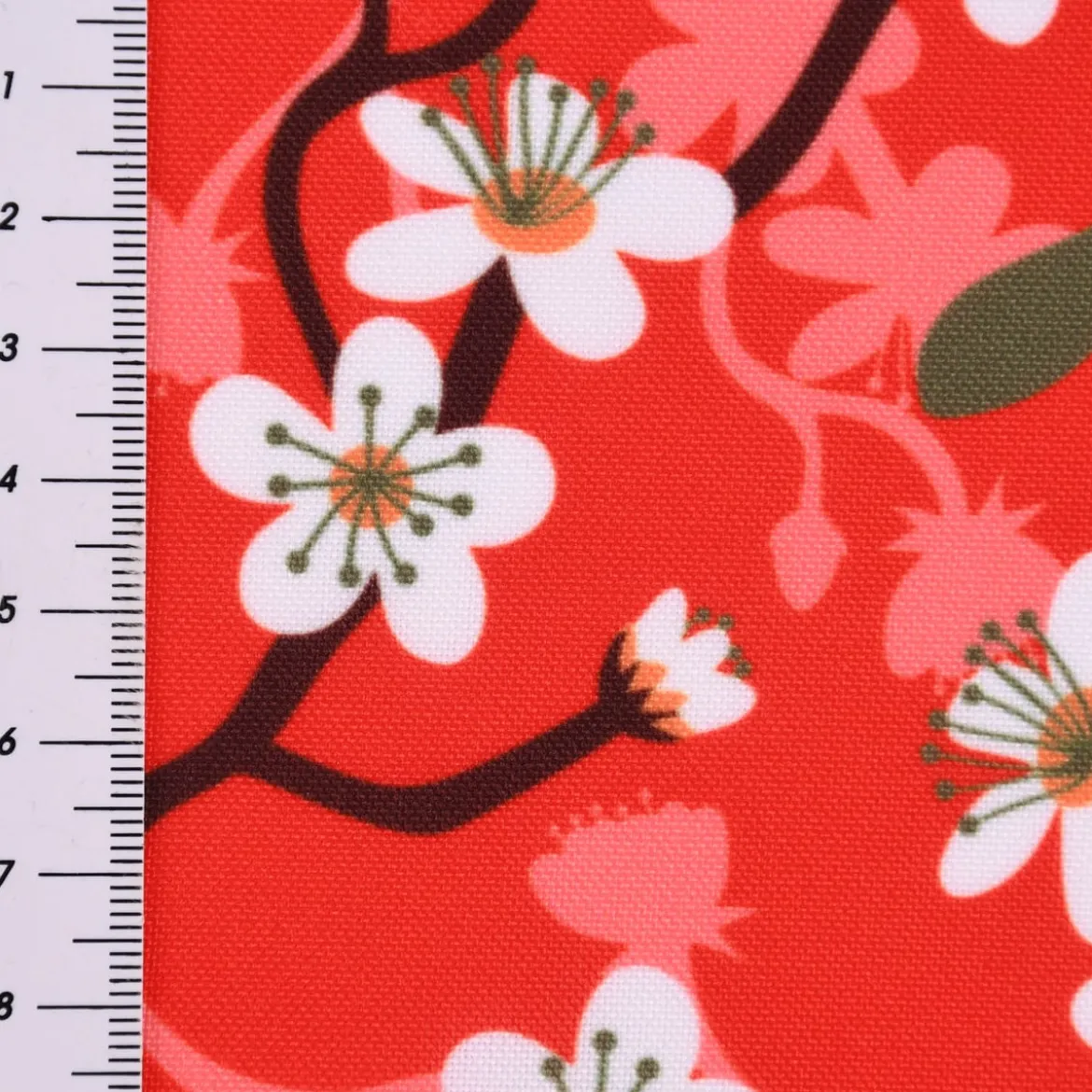 Faschingsstoff Polyester Kirschblütenranken rot 1,5m Breite