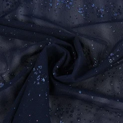 Faschingsstoff Stretch Tüll weich Glitzer einfarbig dunkelblau 1,5m Breite