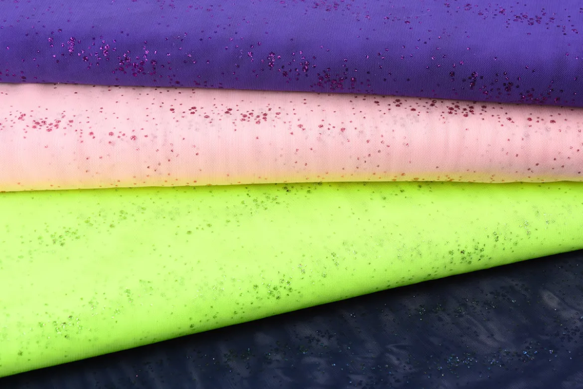 Faschingsstoff Stretch Tüll weich Glitzer einfarbig dunkelblau 1,5m Breite