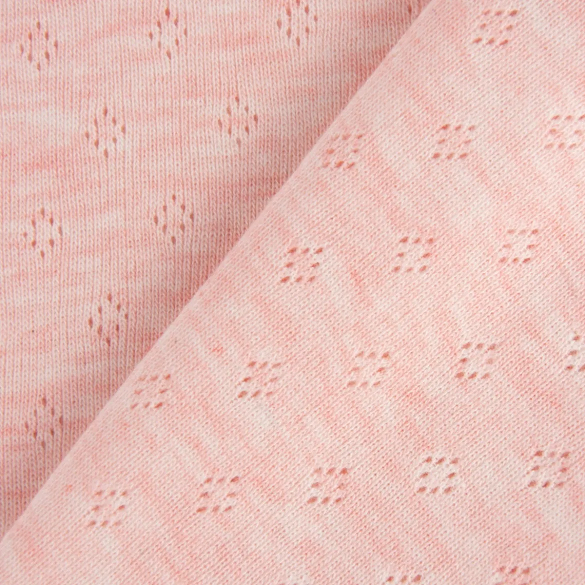 Feinstrick Jersey Baumwolle Pointoille Lochmuster rosa creme meliert 1,4m Breite