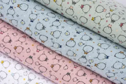 Feinstrick Jersey Baumwolle Pointoille Lochmuster Bär Hase Vogel rosa bunt 1,4m Breite