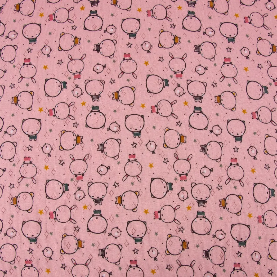 Feinstrick Jersey Baumwolle Pointoille Lochmuster Bär Hase Vogel rosa bunt 1,4m Breite