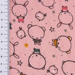 Feinstrick Jersey Baumwolle Pointoille Lochmuster Bär Hase Vogel rosa bunt 1,4m Breite