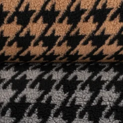 Fellimitat Kunstfell Teddyplüsch Hahnentritt grau schwarz 1,45m Breite