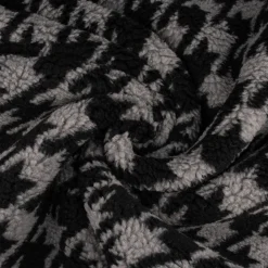 Fellimitat Kunstfell Teddyplüsch Hahnentritt grau schwarz 1,45m Breite
