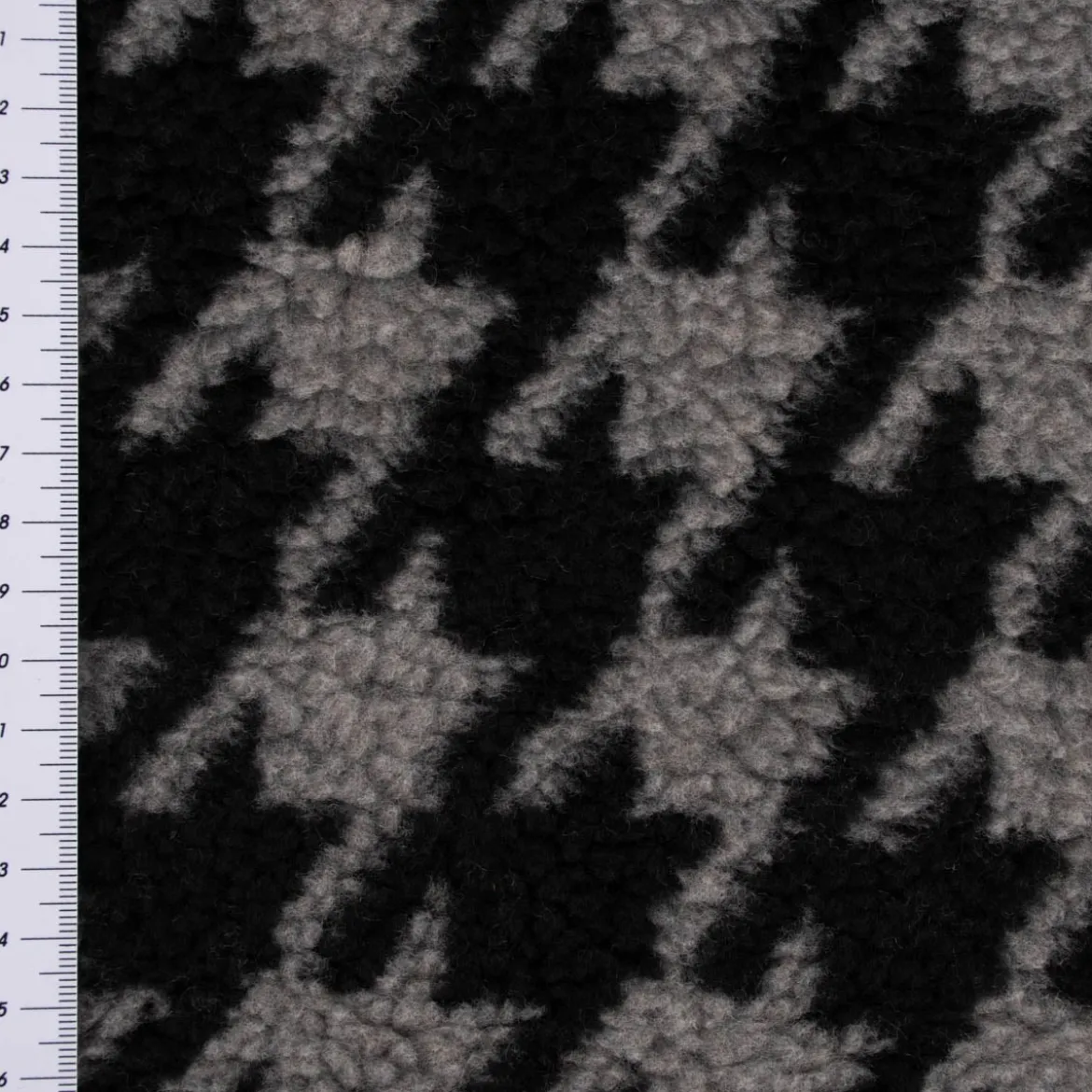 Fellimitat Kunstfell Teddyplüsch Hahnentritt grau schwarz 1,45m Breite