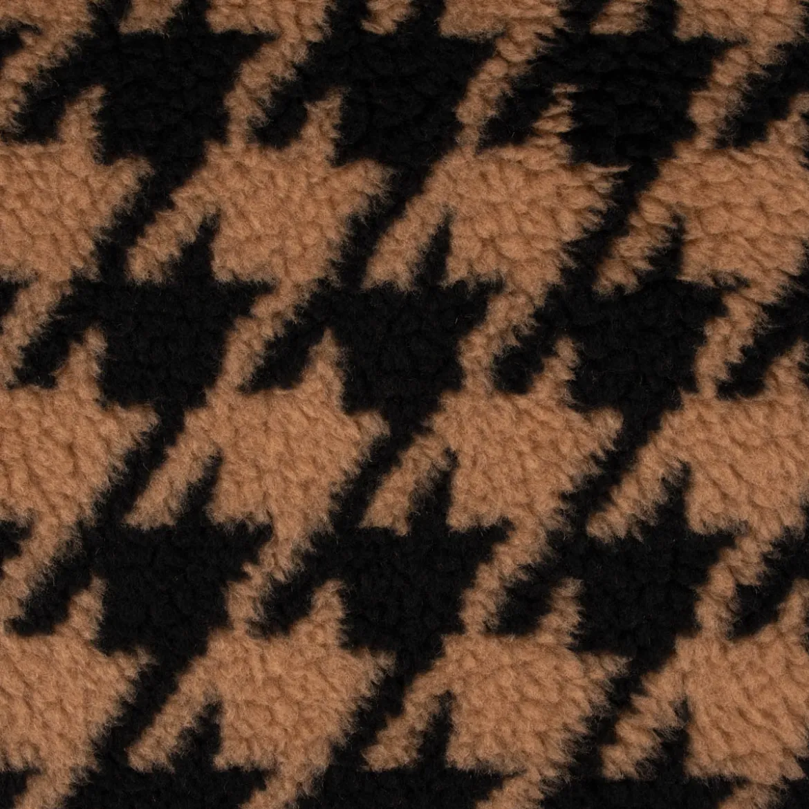 Fellimitat Kunstfell Teddyplüsch Hahnentritt camel schwarz 1,45m Breite