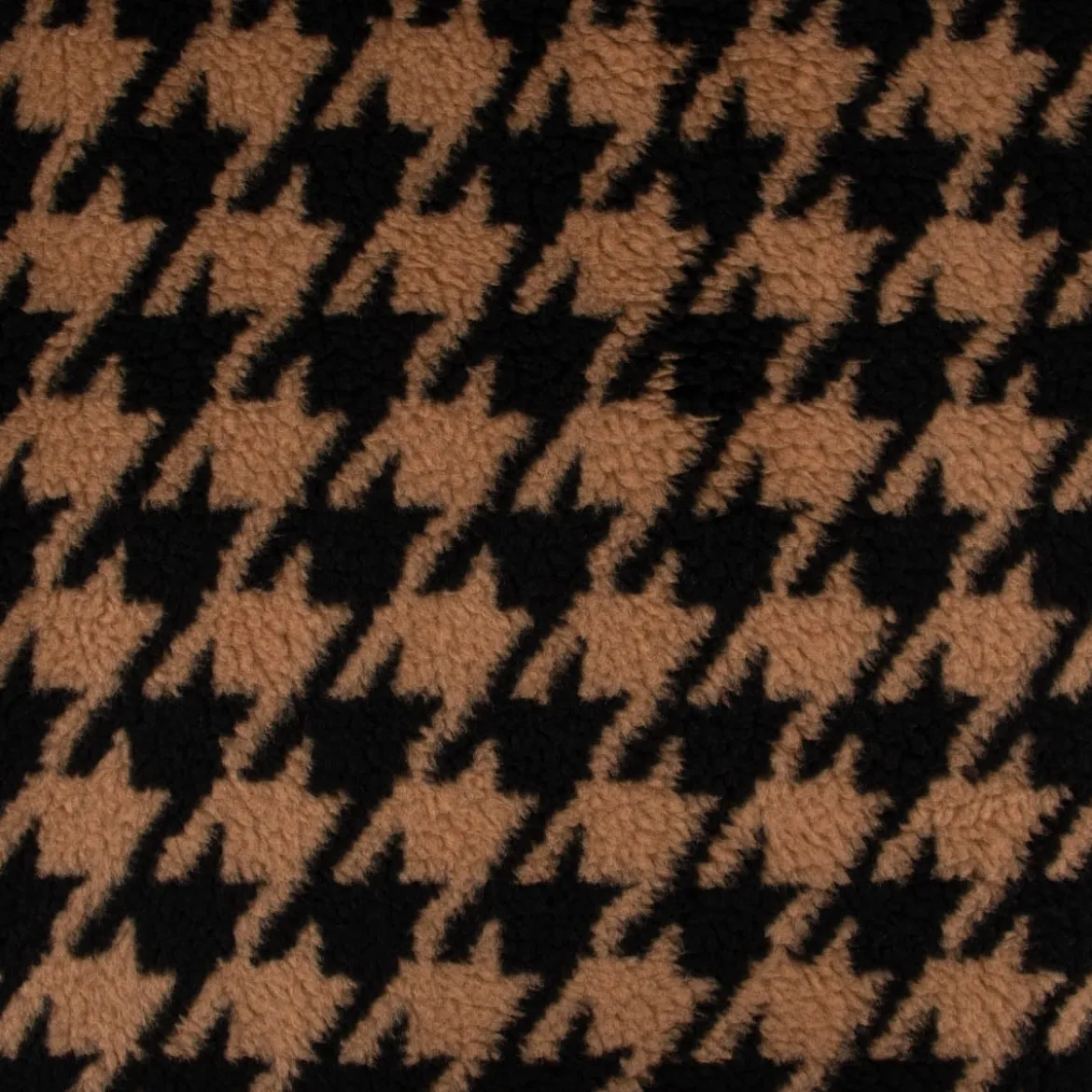 Fellimitat Kunstfell Teddyplüsch Hahnentritt camel schwarz 1,45m Breite