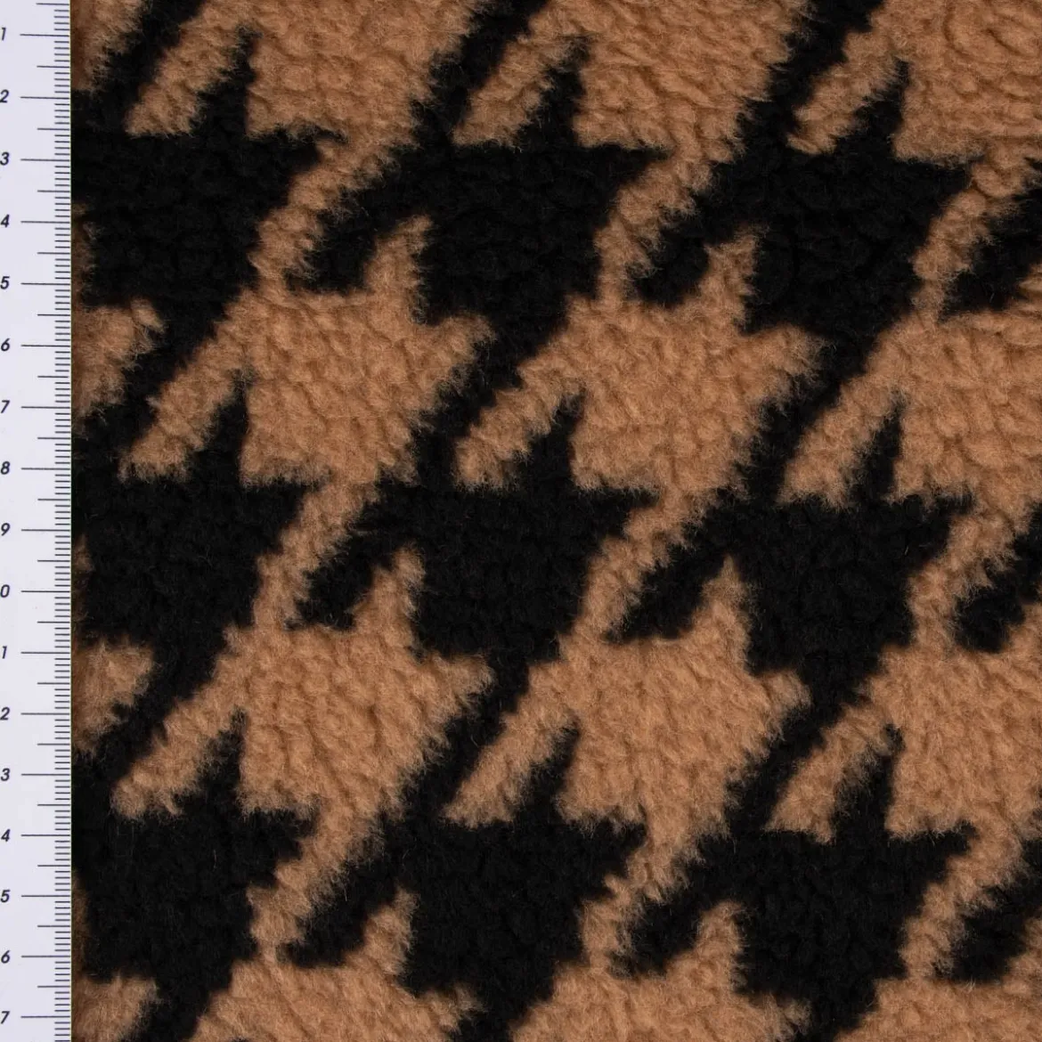 Fellimitat Kunstfell Teddyplüsch Hahnentritt camel schwarz 1,45m Breite