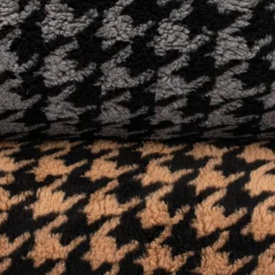 Fellimitat Kunstfell Teddyplüsch Hahnentritt camel schwarz 1,5m Breite