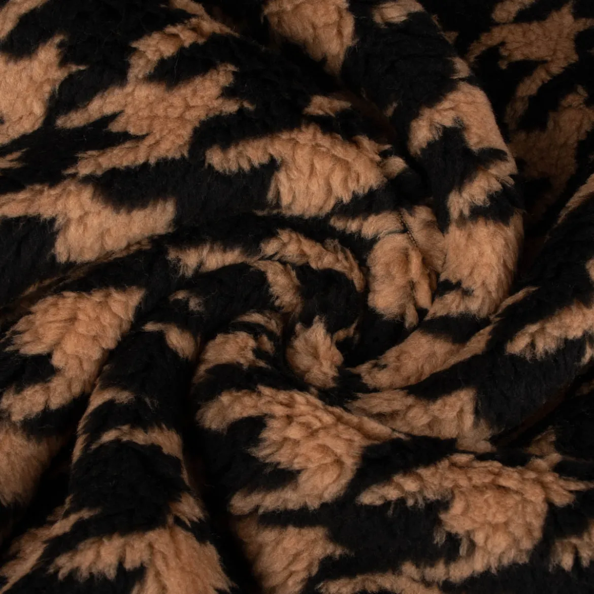 Fellimitat Kunstfell Teddyplüsch Hahnentritt camel schwarz 1,5m Breite
