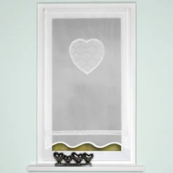 Fensterbehang Batistoptik Applikation Herz mit Häkelborte 100x90cm