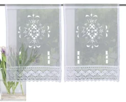 Fensterbehang Scheibengardine Fertiggardine 2er Pack Leinenstruktur Makramee weiß 30x45cm